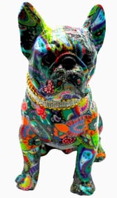 Painted Flower French Bulldog W/ Necklace 11" Tall