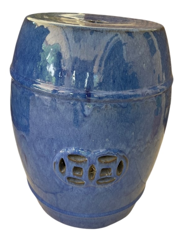 VINTAGE COBALT BLUE CERAMIC GARDEN STOOL (1 of 4)