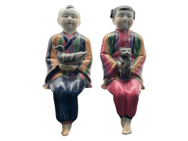 PAIR OF CHINESE PORCELAIN SHELF FIGURES 13"