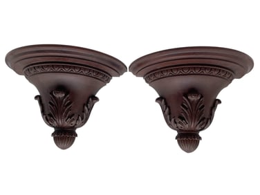 PAIR OF CARVED WOOD WALL SHELVES 12"