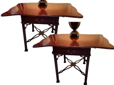 PAIR OF REGENCY STYLE X-STRETCHER DROP-LEAF TABLES