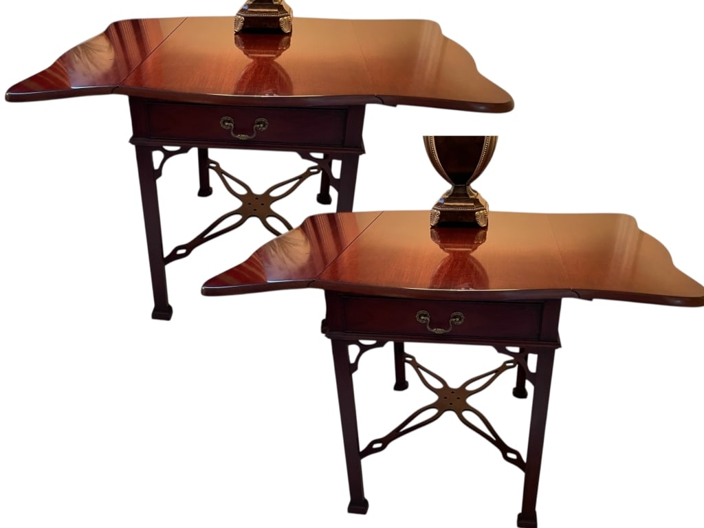 PAIR OF REGENCY STYLE X-STRETCHER DROP-LEAF TABLES (1 of 9)