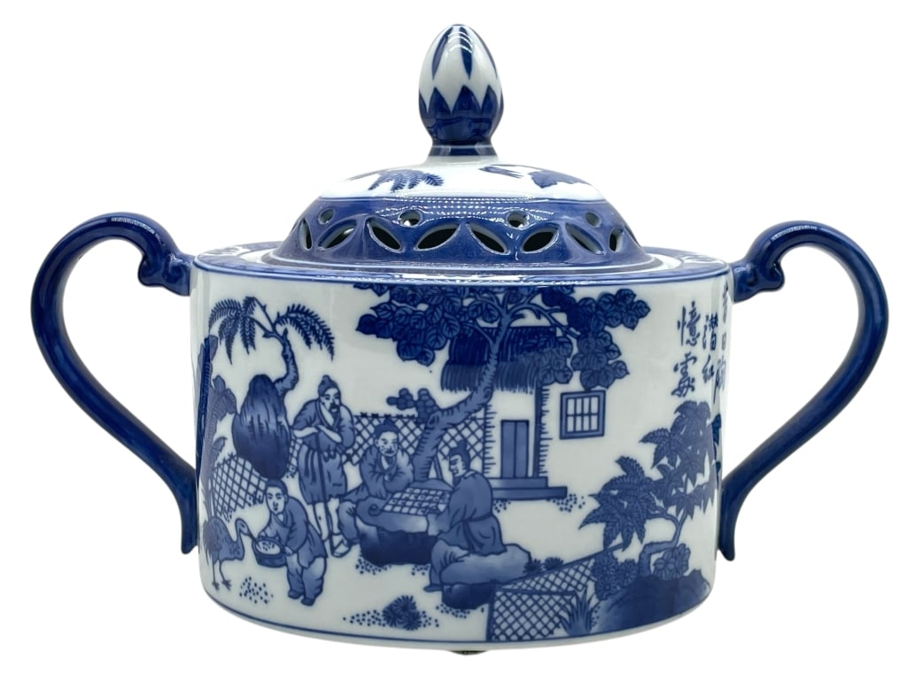 BOMBAY PORCELAIN COVERED JAR W DOUBLE HANDLES 11" (1 of 7)