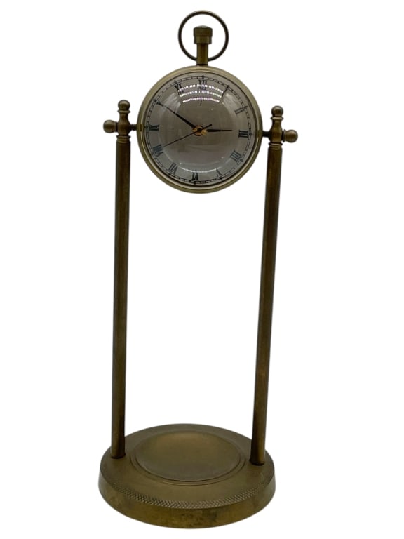 BRASS AND GLASS ORB DESK CLOCK 9" (1 of 6)