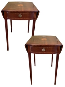 PAIR OF VINTAGE INLAID MAHOGANY DROP-LEAF TABLES