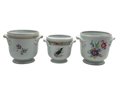VISTA ALEGRE PORCELAIN CACHEPOTS W FLORAL AND BIRD