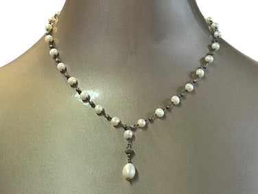 STERLING AND PEARL NECKLACE 12.9G