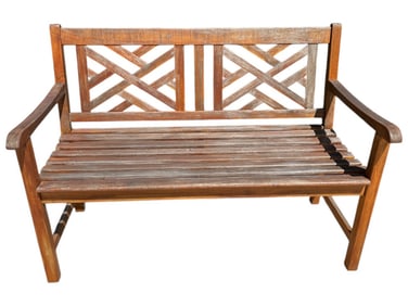 VINTAGE 4-FOOT TEAK GARDEN BENCH W/ LATTICE BACK