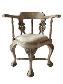 VINTAGE CARVED BALL AND CLAW FOOT CORNER CHAIR