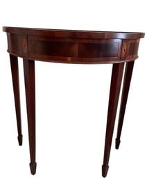VINTAGE INLAID MAHOGANY DEMILUNE CONSOLE TABLE