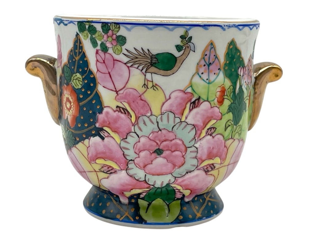 ANDREA BY SADEK PORCELAIN CACHEPOT W FLORALS 5" (1 of 5)