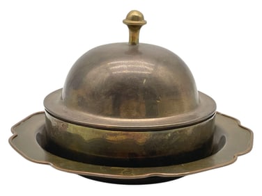 BRASS COVERED BUTTER DISH WITH UNDERPLATE 6"
