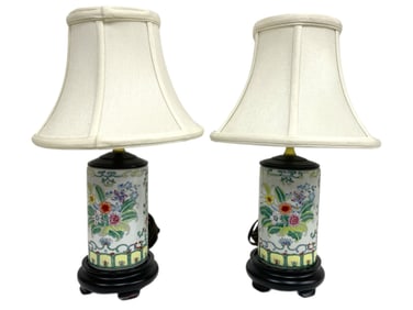 CHINESE STYLE PORCELAIN CYLINDER LAMPS 15"