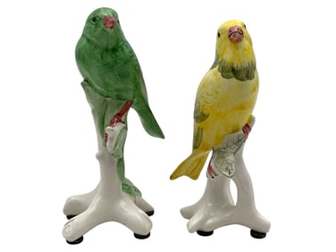 PAIR OF HAND-PAINTED PORCELAIN BIRD FIGURINES 5"