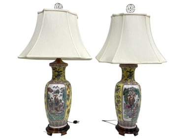 CHINESE FAMILLE ROSE STYLE PORCELAIN VASE LAMPS