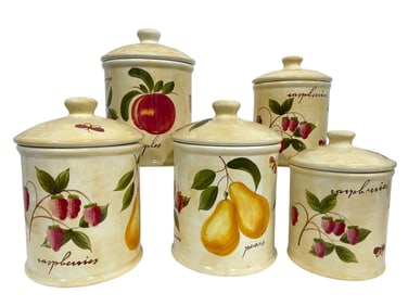 PIER 1 EARTHENWARE FRUIT CANISTERS 5 PIECES