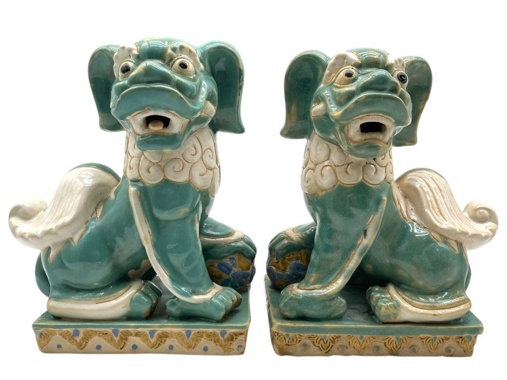 PAIR OF CHINESE CERAMIC GLAZED FOO DOGS 10.5" (1 of 8)