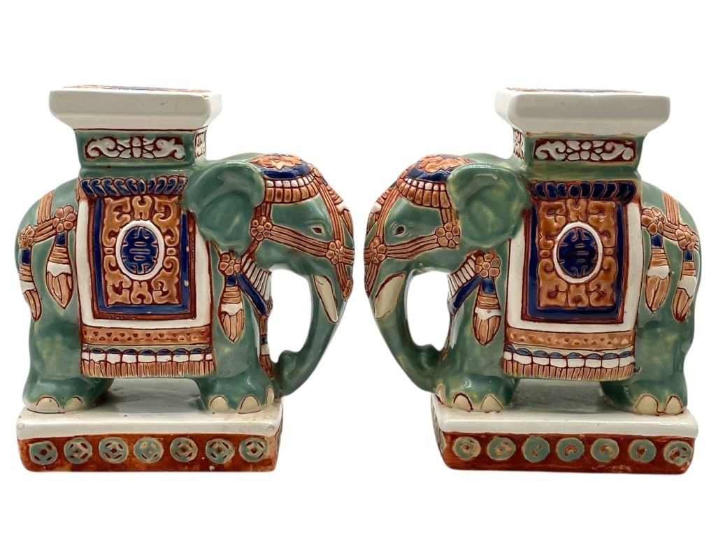 VINTAGE CHINESE PORCELAIN ELEPHANT GARDEN STANDS (1 of 7)