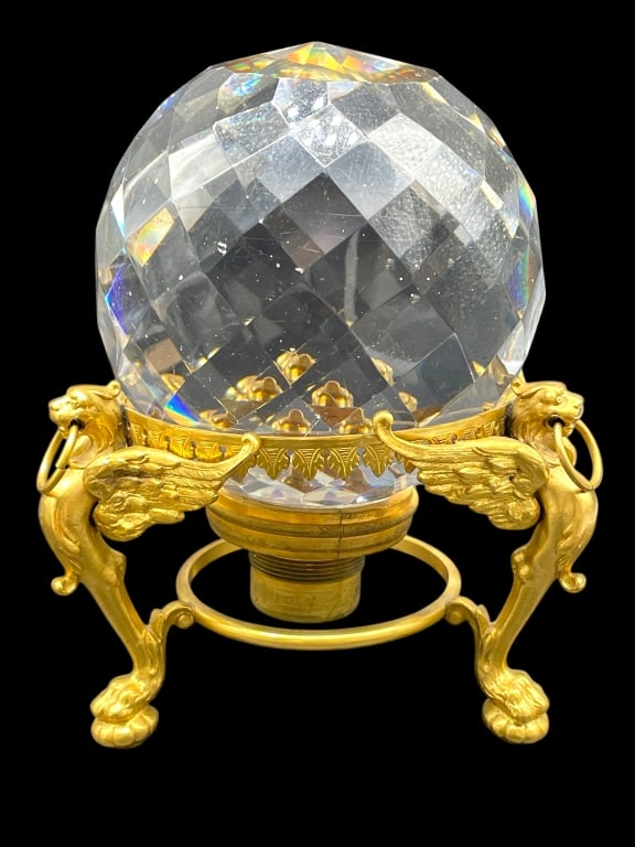 BACCARAT CRYSTAL BALL W/ GOLD STAND 7" (1 of 5)