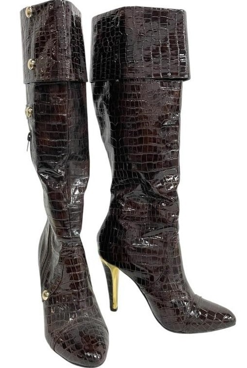 NEWPORT NEWS KNEEHIGH BROWN ALLIGATOR BOOTS SZ 7 (1 of 7)