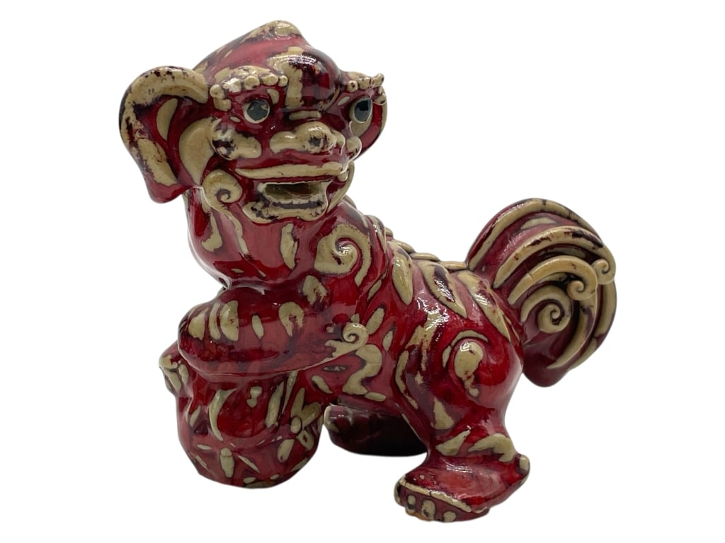CERAMIC RED GLAZED FOO DOG FIGURINE 5" (1 of 6)