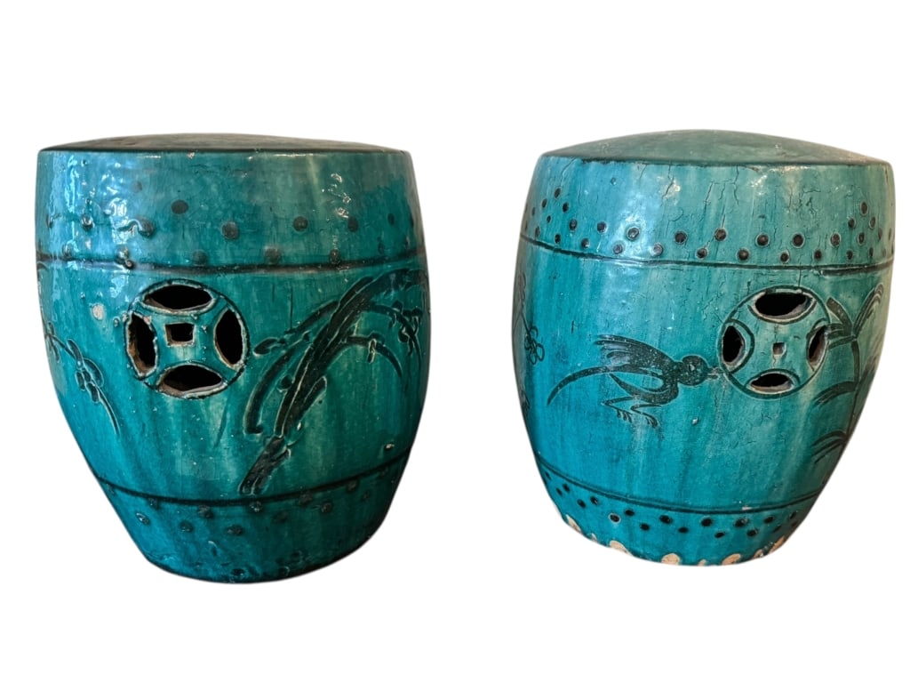 VINTAGE TURQUOISE GLAZED CHINESE GARDEN STOOLS (1 of 6)