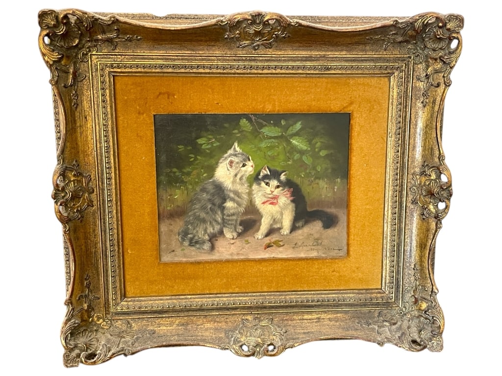 FRAMED PAINTING OF TWO KITTENS WITH BOWS 15" (1 of 8)