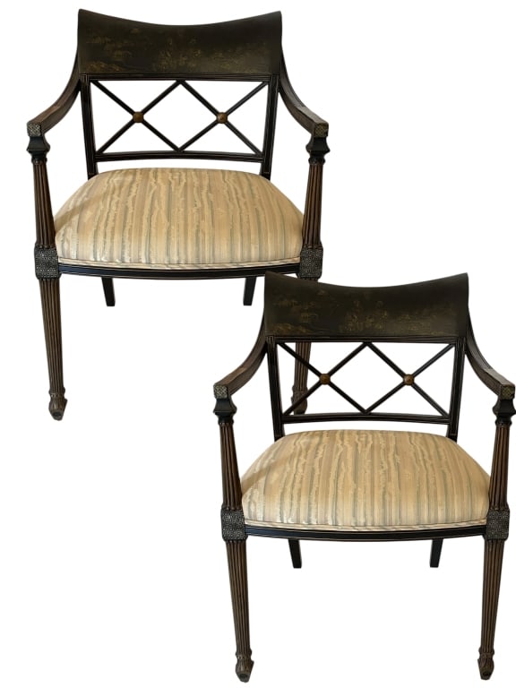 PAIR OF BLACK LACQUER CHINOISERIE ARMCHAIRS (1 of 11)