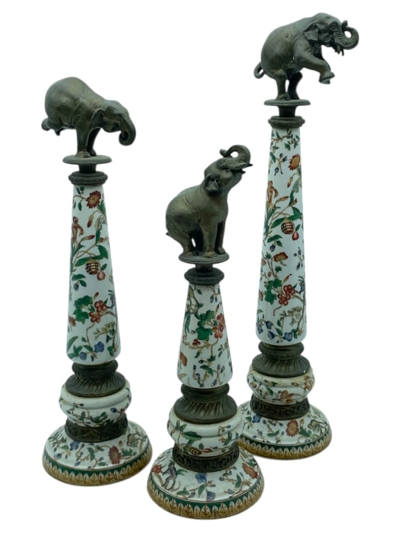 CASTILIAN PROCELAIN & BRONZE ELEPHANT PEDESTALS (1 of 5)