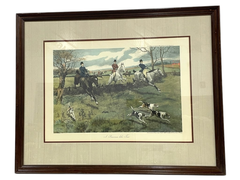 FRAMED EQUESTRIAN PRINT "A BUSINESS LIKE TRIO" 37" (1 of 6)