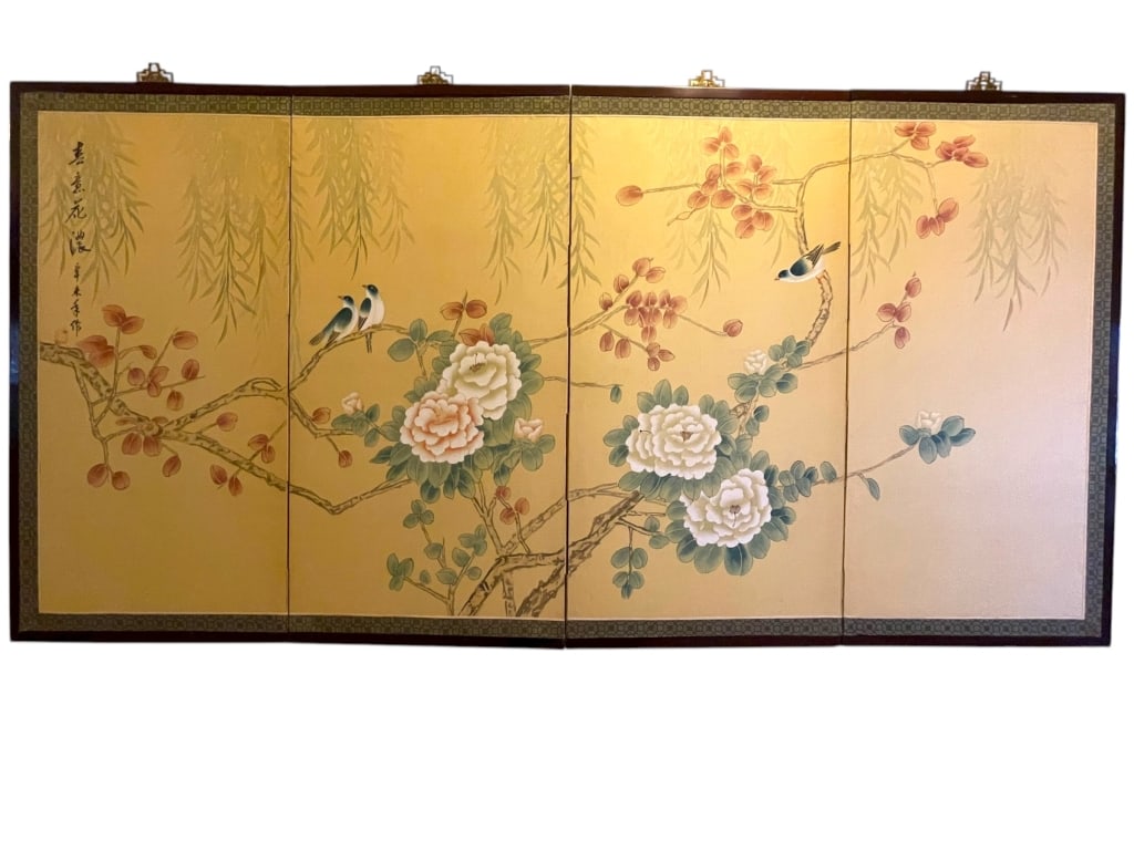 CHINESE CHINOISERIE FOUR-PANEL WALL SCREEN 68" (1 of 6)