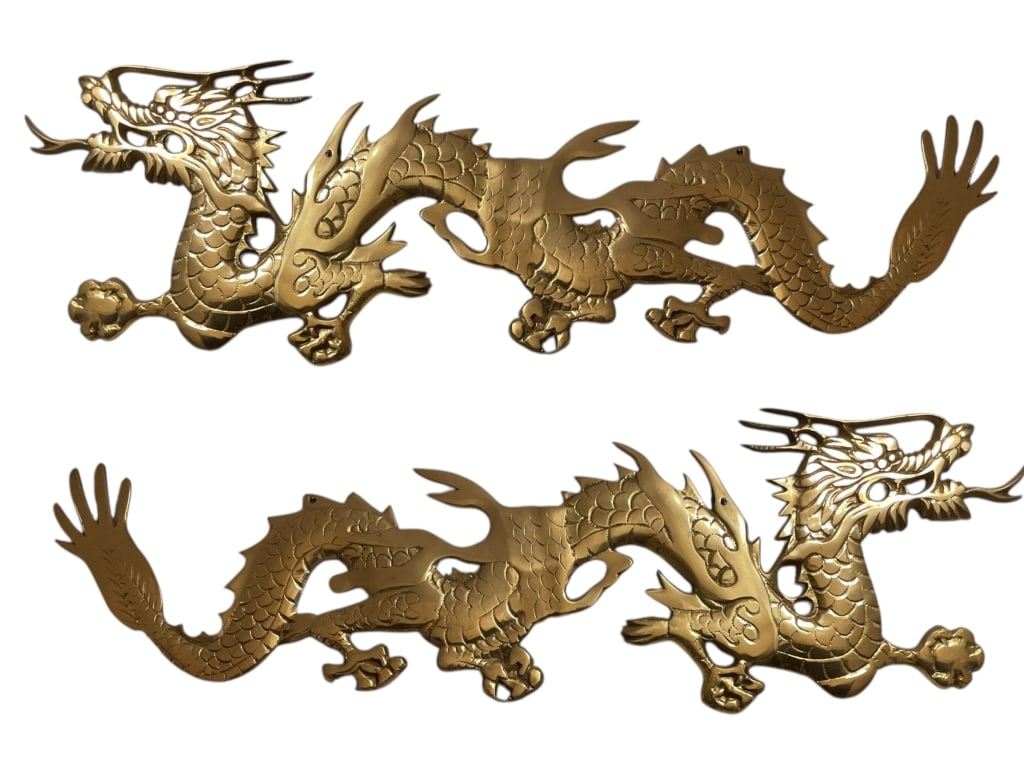 LACQUERED BRASS IMPERIAL DRAGON WALL SCULPTURES (1 of 6)