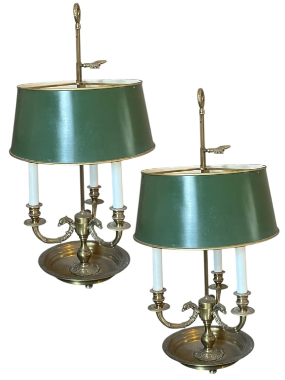 VINTAGE BRASS BOUILLOTTE LAMPS WITH SWAN ARMS (1 of 9)