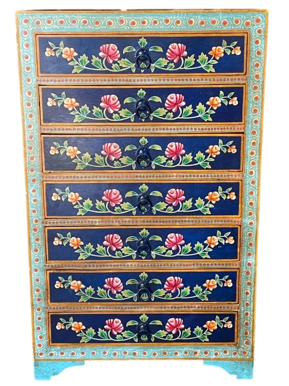 INDIAN-STYLE HAND-PAINTED SEVEN-DRAWER CHEST (1 of 9)