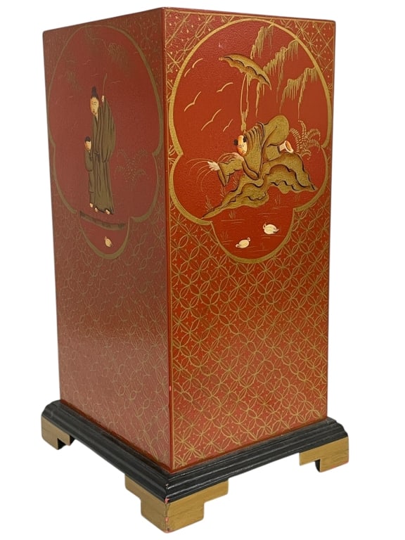 CHINOISERIE RED LACQUER UMBRELLA STAND 20" (1 of 8)