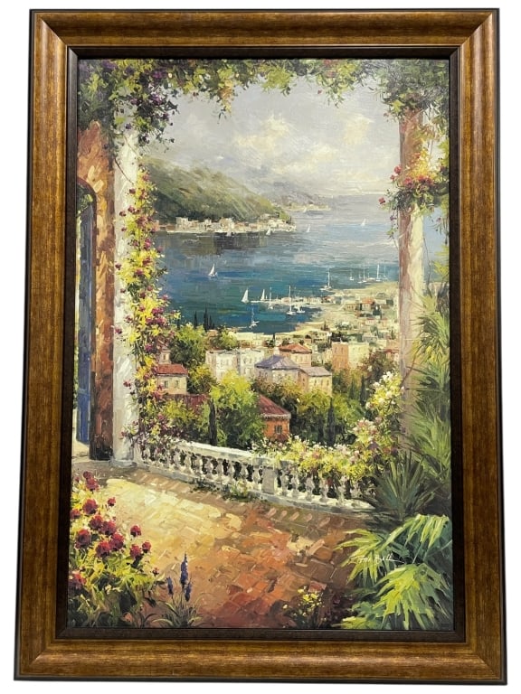 ITALIAN RIVIERA VILLA VIEW DECORATIVE PAINTING 42" (1 of 5)