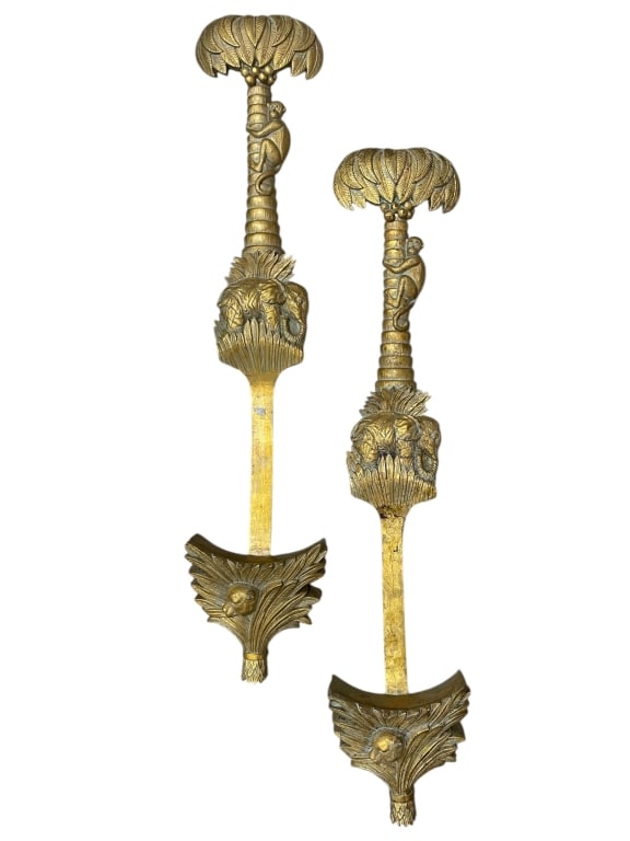 PAIR OF MONKEY & PALM TREE GILT WALL BRACKETS 34" (1 of 7)