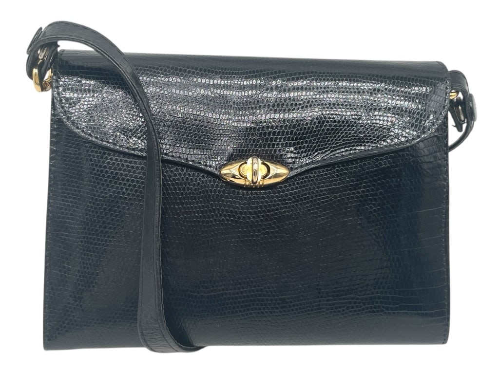 VINTAGE BLACK LIZARD STYLE EMBOSSED HANDBAG (1 of 8)