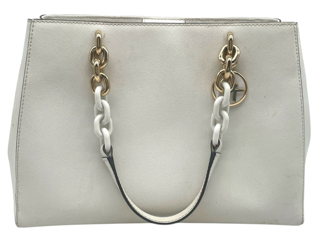 MICHAEL KORS WHITE SAFFIANO LEATHER TOTE HANDBAG (1 of 13)