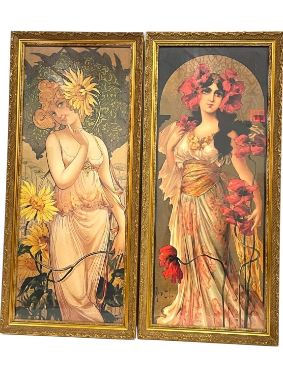 PAIR OF ALPHONSE MUCHA STYLE ART NOUVEAU PRINTS (1 of 7)