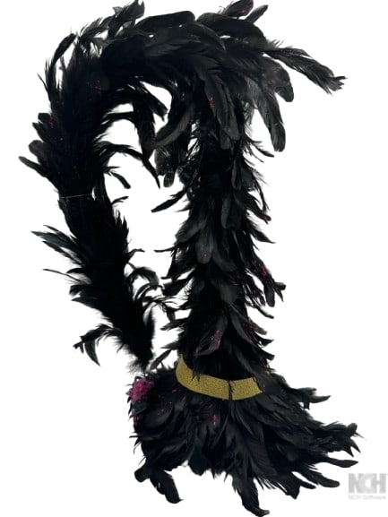NEW HALLOWEEN BOA TIPPED BLACK FEATHER WITCHES HAT: NEW HALLOWEEN BOA TIPPED BLACK FEATHER WITCHES HAT - LONG DRAMATIC BOA TO TOP OFF THIS STUNNING WITCH HAT - WITCHES HAT STYLE WITH DRAMATIC FEATHERS - STANDS 18" TALL ON THE HEAD - BOUTIQUE HALLOWEEN 