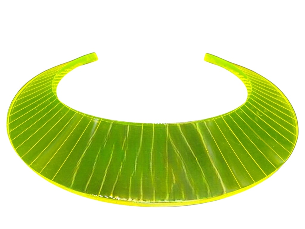 HOUSE OF FLORA CLEAR YELLOW ACRYLIC: HOUSE OF FLORA CLEAR YELLOW ACRYLIC COLLAR NECKLACE – MODERN SCULPTURAL DESIGN -Striking and futuristic House of Flora collar necklace crafted from transparent yellow acrylic in a sleek, sculptural 