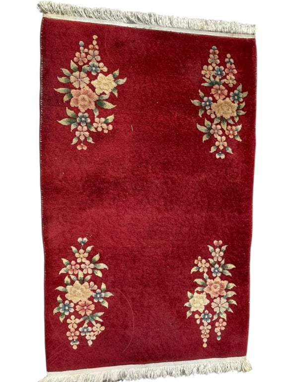 VINTAGE CHINESE STYLE ART DECO WOOL RUG 3' X 5' (1 of 6)