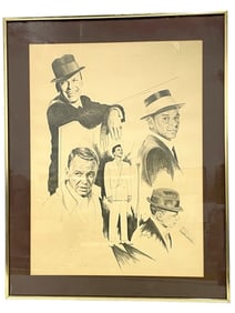 SIGNED BANSE '75 FRAMED FRANK SINATRA SKETCH 28"