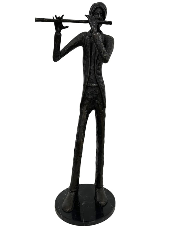 MODERN BRONZE SCULPTURE OF FLUTE PLAYER 30" (1 of 10)