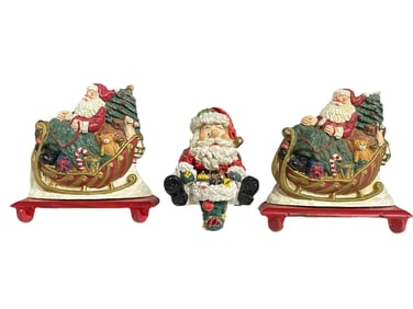 3 SANTA THEMED HOLIDAY STOCKING HANGERS