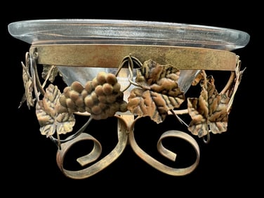 VINTAGE METAL AND GLASS FRUIT MOTIF CENTERPIECE