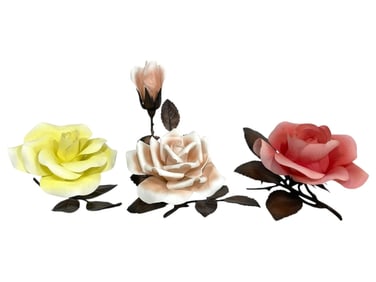 3 BOEHM PORCELAIN AND METAL ROSE FIGURINES