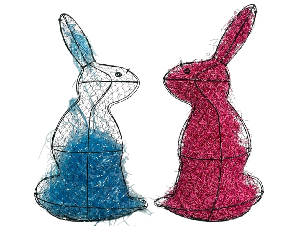 PAIR OF LARGE WIRE FRAME EASTER BUNNIES 24.5" (1 of 2)