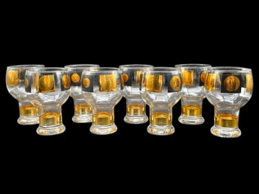 8 MID-CENTURY COIN MOTIF WHISKEY GLASSES 5.5"